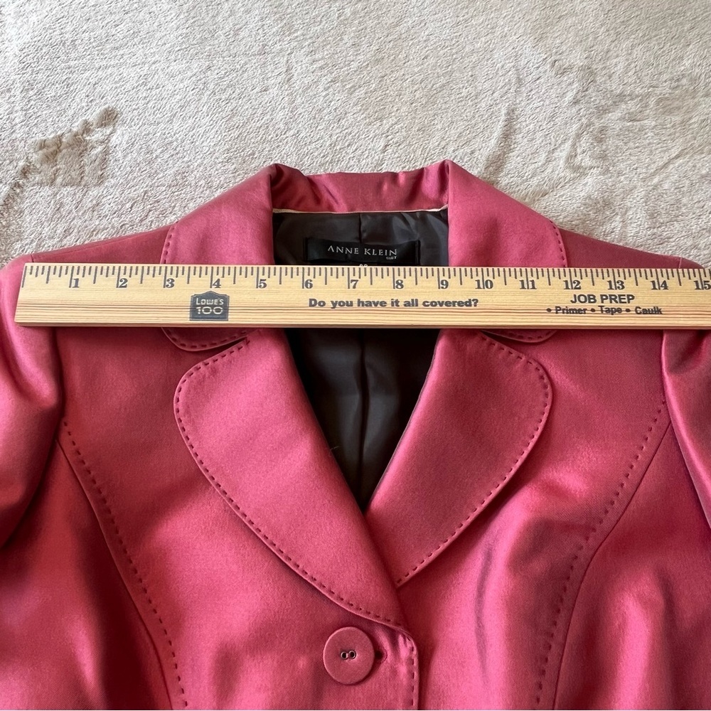 Anne Klein Suit Tea Rose Blazer Skirt Set Top Stitch Covered Buttons Size 8P - Picture 9 of 16
